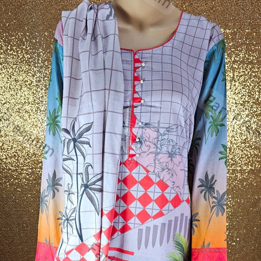 Asim Jofa 3PC Printed Lawn Cambric Cotton Shalwar Kameez Pakistani/Indian XL 2XL